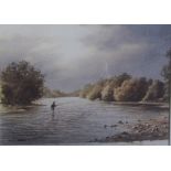 Graham Hadlow A fisherman in a river Watercolour