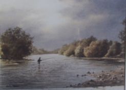 Graham Hadlow A fisherman in a river Watercolour