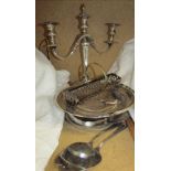 An electroplate candelabra together with assorted electroplated wares