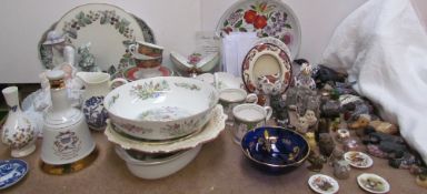 Assorted pottery and moulded ducks together with a Nao figure, photograph frames,