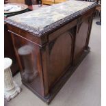 A Victorian rosewood side cabinet with a variegated top above two drawers and two cupboards on a