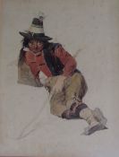 Circle of John Frederick Lewis A young boy reclining Watercolour ***TO BE RE-OFFERED IN A FUTURE