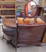 A George III corner washstand together with a serpentine topped reproduction chest of drawers and a
