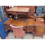 A walnut dressing table together with a Vono folding card table, walnut coffee table, headboards,