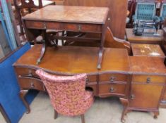 A walnut dressing table together with a Vono folding card table, walnut coffee table, headboards,