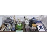 A pair of Staffordshire dogs together with Beswick dogs, novelty tea pots, Masons butter dish,