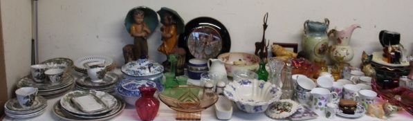 A large lot including a Johnson Brothers friendly village part dinner set together with a glass