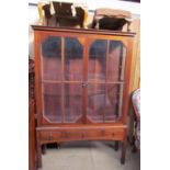 A 20th century mahogany display cabinet with a pair of glazed doors,