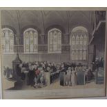 After Rowlandson & Pugin, a set of four prints including Court of Chancery, Doctors Commons,