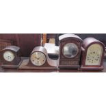 A 19th century mahogany clock case with brass inlay and ball feet together with an oak mantle clock