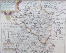 Christopher Saxton - a hand coloured map "Radnor,