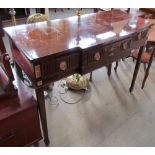 A 20th century mahogany side table on square tapering legs and spade feet together with a walnut