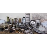 Assorted pewter plates, pewter mugs and silver plated wares together with stainless steel cookwares,