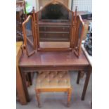 A 19th century mahogany side table on square legs together with a triptych mirror and a dressing