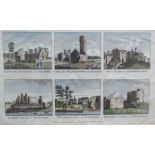 A framed set of three hand coloured engravings including St Donat's Castle, Rhudian Castle,