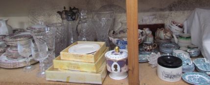 A green and white child's part dinner set together with other part tea sets,