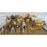 A Beswick cow together with Beswick horses, Goebel dogs, Beswick dog,