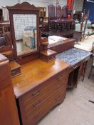 An oak dressing table together with a marble topped wash stand