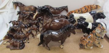 Assorted Beswick horses and ponies together with a Beswick bull,