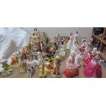 Assorted Royal Doulton figures of Ladies together with Beswick cat musicians,