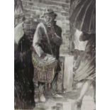 Robert Poole South Wales Echo Seller Watercolour sketch Together with a watercolour by Shambler,