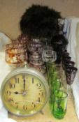 Assorted flash glass hock glasses together with a liquor decanter and glasses,