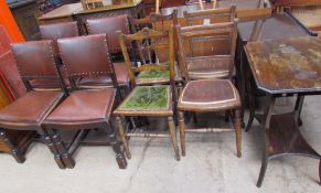 A set of four oak upholstered dining chairs together with four bedroom chairs,