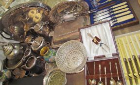 Assorted electroplated wares including a salver, entree dish and cover, tray,