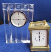 A French brass carriage timepiece together with a Waterford Marquis mantle clock