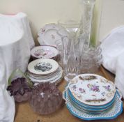 19th century floral painted plates together with pink lustre dishes, assorted children's plates,