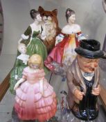 A small Royal Doulton toby jug of Winston Churchill together with a Beswick cat and Royal Doulton