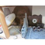 A photograph album together with a pair of binoculars, barometer, glass bottles, treen bowl,