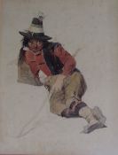 Circle of John Frederick Lewis A young boy reclining Watercolour