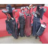 Four sets of golf clubs including Ping and Donnay together with a golf ball collector etc