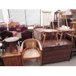 A hardwood pot cupboard together with a carved and inlaid wine table,