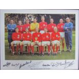 An England 1966 World Cup Winners photographic print signed by the 8 including Nobby Stiles,