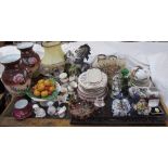 A Franconia part tea service together with glass vases, metal spirit level, fan, opaque glass vases,