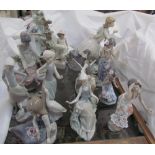 Ten Lladro figures including young girls with flowers and geese together with other figures