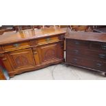 An Edwardian walnut sideboard with two draws and two cupboards,