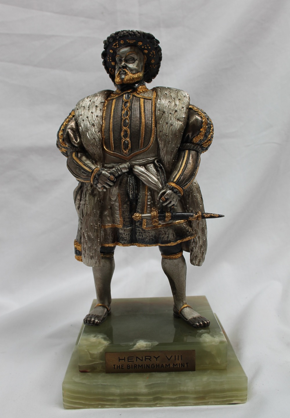 Anna Danesin - a bronze, silver and gold plated figure of Henry VIII raised on a stepped onyx base, - Image 2 of 5