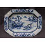 A Chinese blue and white porcelain meat plate, of octagonal form,