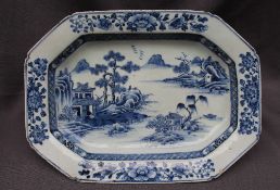 A Chinese blue and white porcelain meat plate, of octagonal form,