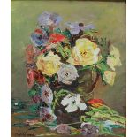 M de Rebeval Still life study of a vase of flowers Oil on canvas Signed 46 x 38cm ***Artists