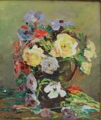 M de Rebeval Still life study of a vase of flowers Oil on canvas Signed 46 x 38cm ***Artists