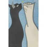 Kiyoshi Saito (Japanese, 1907-1997) Steady Gaze Two cats - black and white,