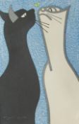 Kiyoshi Saito (Japanese, 1907-1997) Steady Gaze Two cats - black and white,