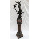 A large spelter lamp depicting a male figure in front of an anvil,