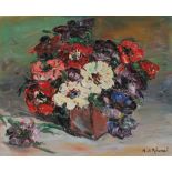 M de Rebeval Still life study of a vase of flowers Oil on canvas Signed 33 x 41cm ***Artists
