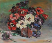 M de Rebeval Still life study of a vase of flowers Oil on canvas Signed 33 x 41cm ***Artists