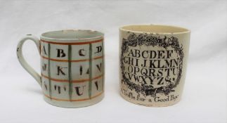 Children's china - A 19th century pearlware mug, decorated with the alphabet,